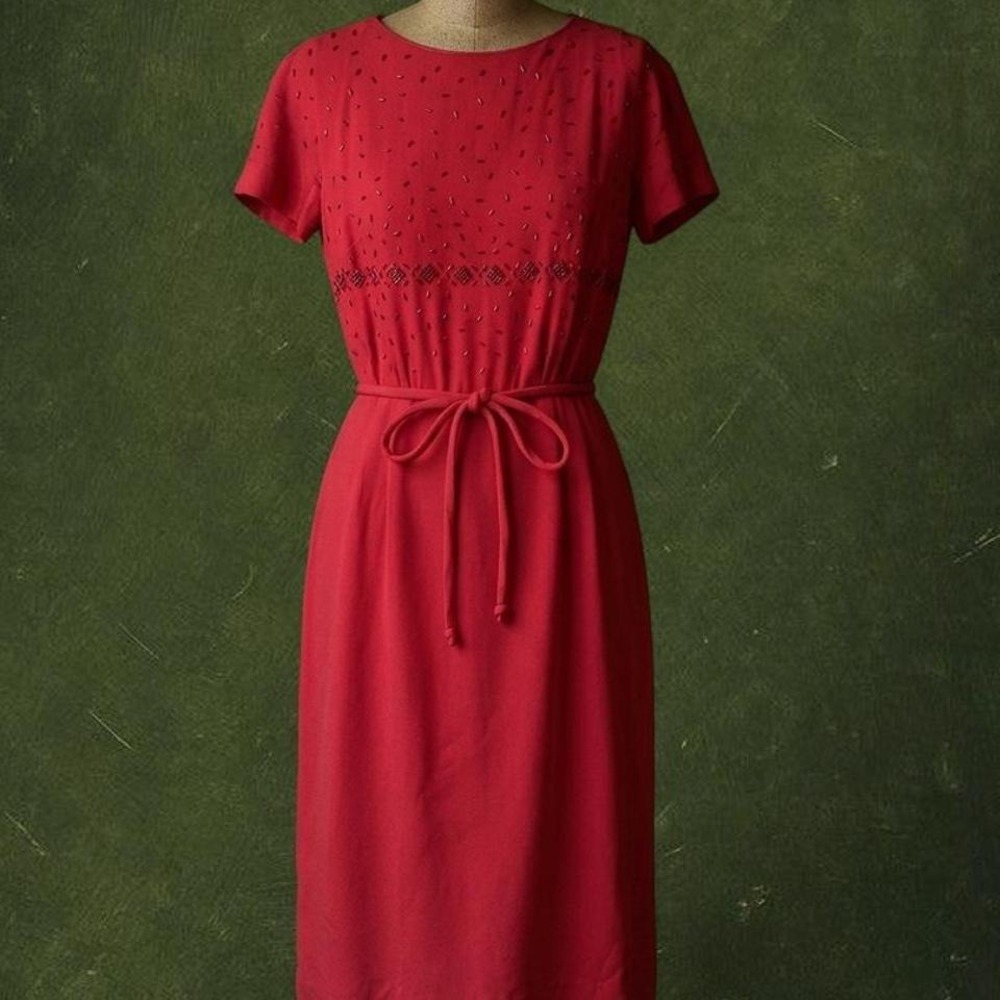 PLUS SIZE TRUE VINTAGE RARE 1960s/70s Red Beaded Shift Dress -  Modern XL/1X